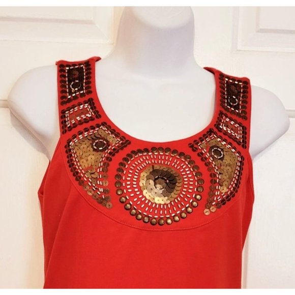 Boston Proper Red Bodycon Dress Size 4 Womens Sleeveless Beaded Neck Detail - Picture 3 of 6
